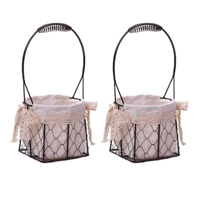 MEUMITY 2 PCS Iron Flower Basket,Fashion Handheld Metal Basket Wedding Flower Girl Basket Halloween Candy Basket Party Decoration Basket for Wedding Halloween Party Decoration,B