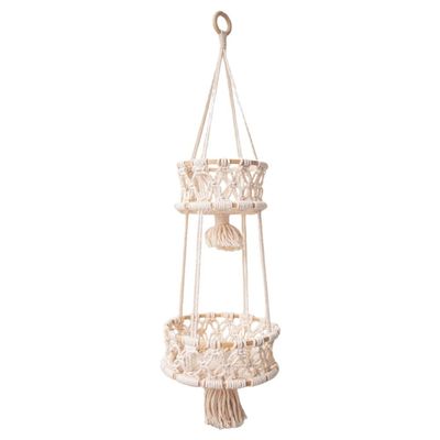 Alipis Macrame Plant Hanger Macrame Hanging Fruit Basket 2 Tier Woven Cotton Rope Storage Baskets Hanging Plant Holder for Vegetable Storage