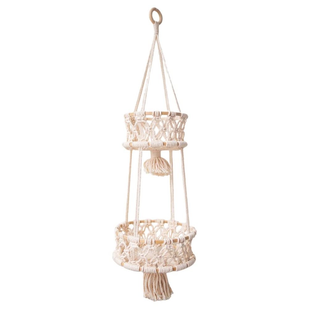 Alipis Macrame Plant Hanger Macrame Hanging Fruit Basket 2 Tier Woven Cotton Rope Storage Baskets Hanging Plant Holder for Vegetable Storage