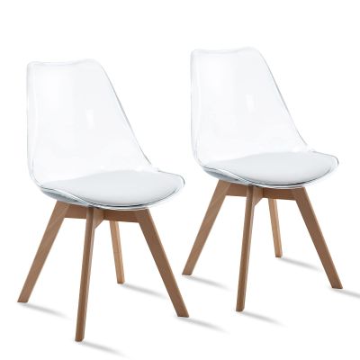 ANOUR Dining Chairs Set of 2, Modern Kitchen Clear Acrylic Accent Dinner Chairs with PU Leather Cushions Seat and Solid Beech Legs, Suitable for Living Room and Bedroom