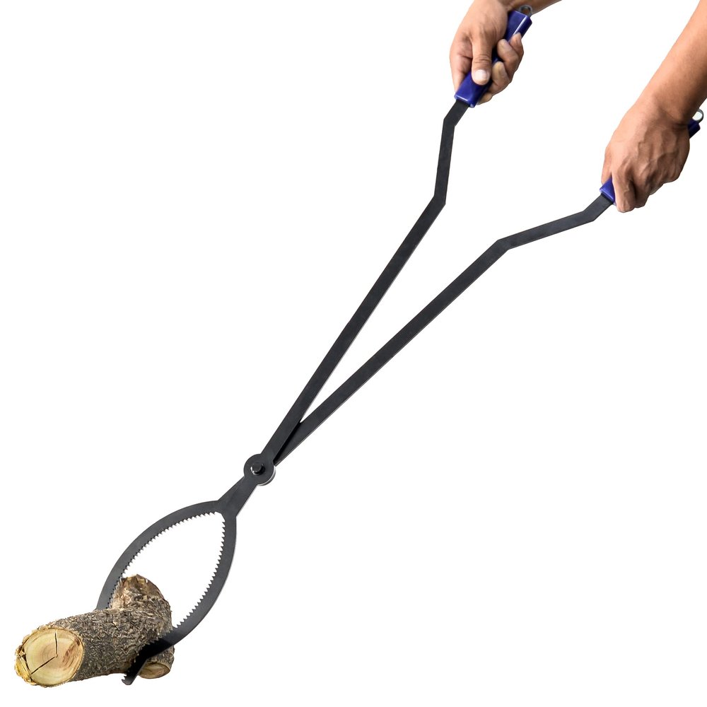 CKLT 40in Heavy Duty Fire Tongs Firewood Grabber Tool with Scissor Shape Serrated, Log Claw Tongs for Bonfire Campfire Fire Pit Outdoor Indoor Log Grabber Rustproof Safely Moves Firewood