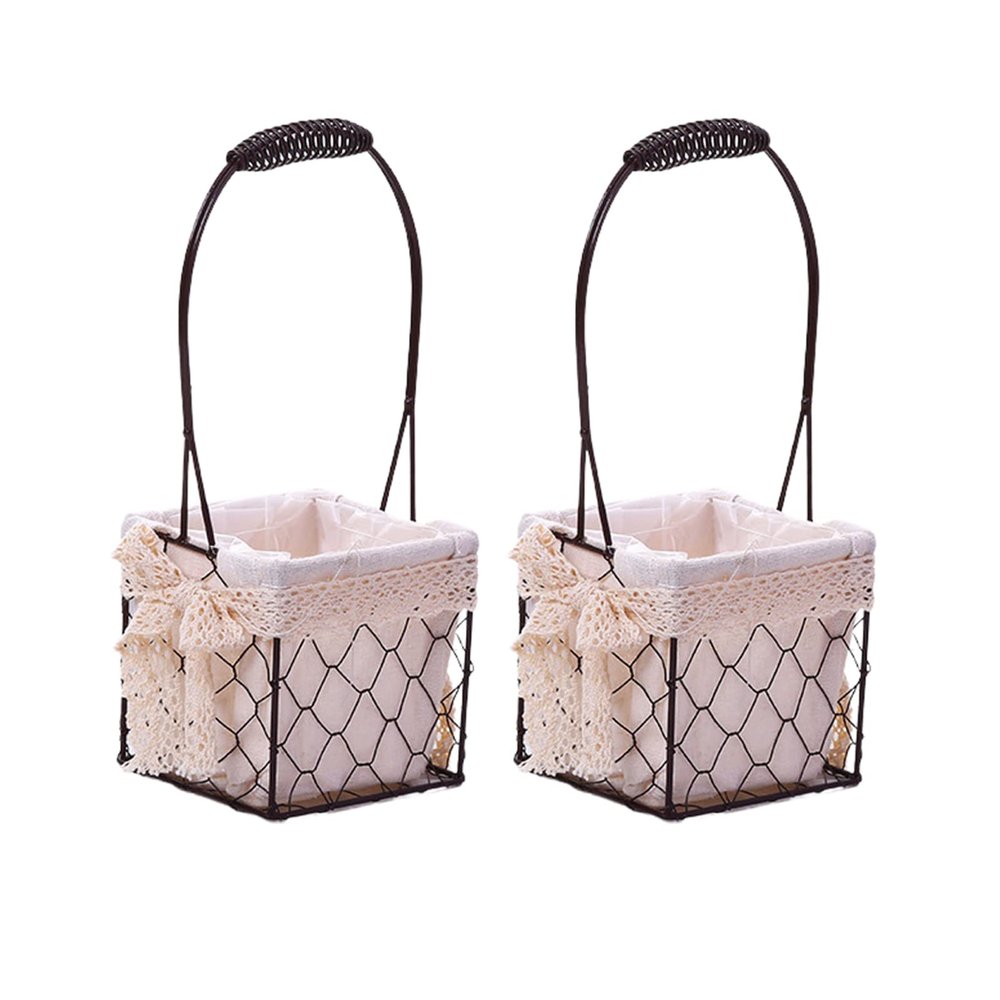 MEUMITY 2 PCS Iron Flower Basket,Fashion Handheld Metal Basket Wedding Flower Girl Basket Halloween Candy Basket Party Decoration Basket for Wedding Halloween Party Decoration,C