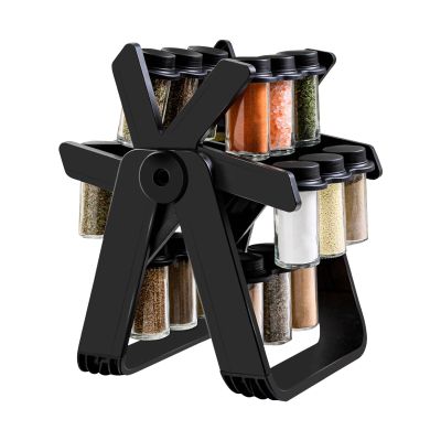TINMIX Spice Rack with Jars - 18 Jars Ferris Wheel Rotating Spice Rack Shelf, Black Plastic Revolving Spice Rack Organizer for Countertop Kitchen, Cabinet