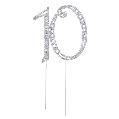 Abaodam 10th Birthday Cake Topper Rhinestone Decor Alloy Material Wedding Anniversary Decor Party Accessory Random Style