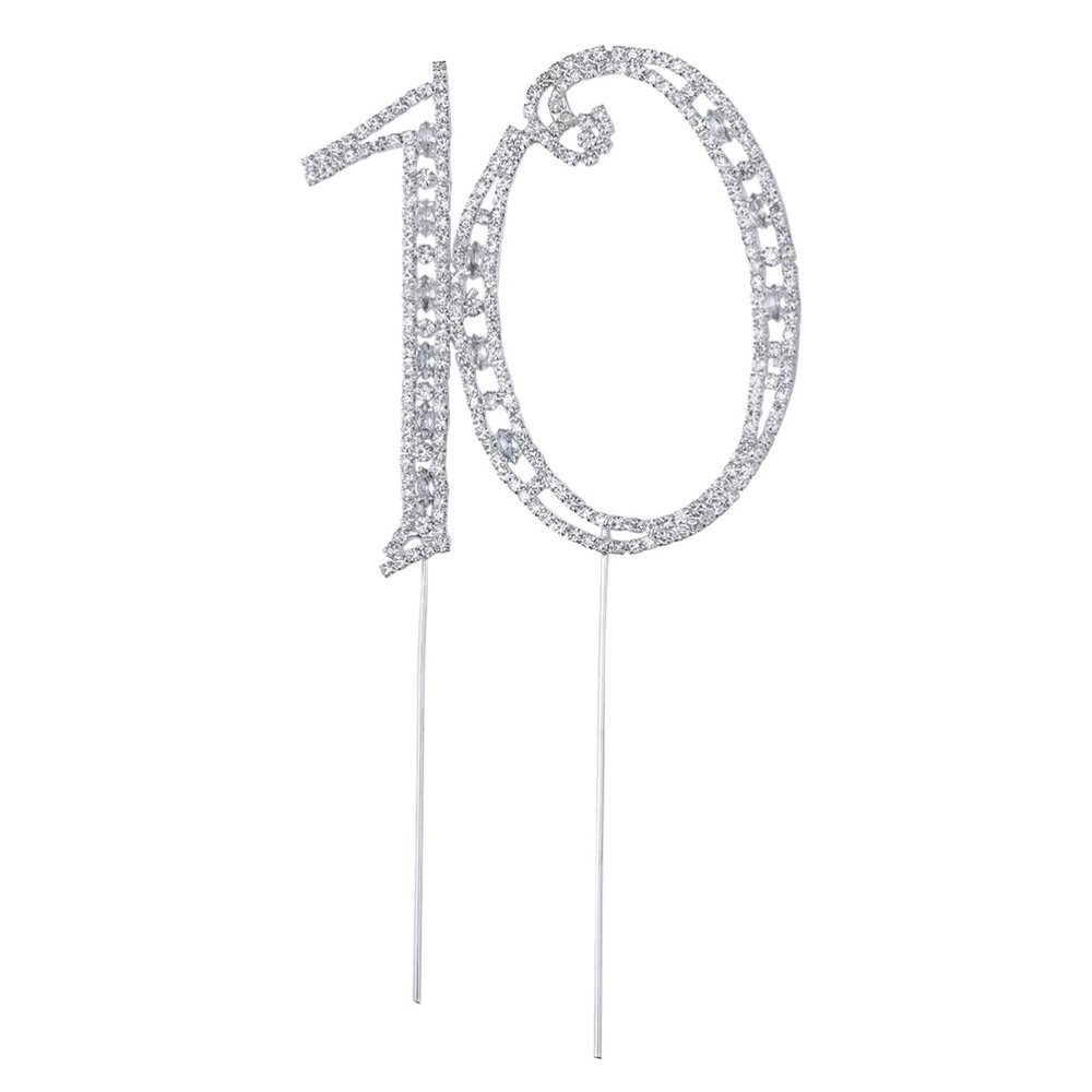 Abaodam 10th Birthday Cake Topper Rhinestone Decor Alloy Material Wedding Anniversary Decor Party Accessory Random Style