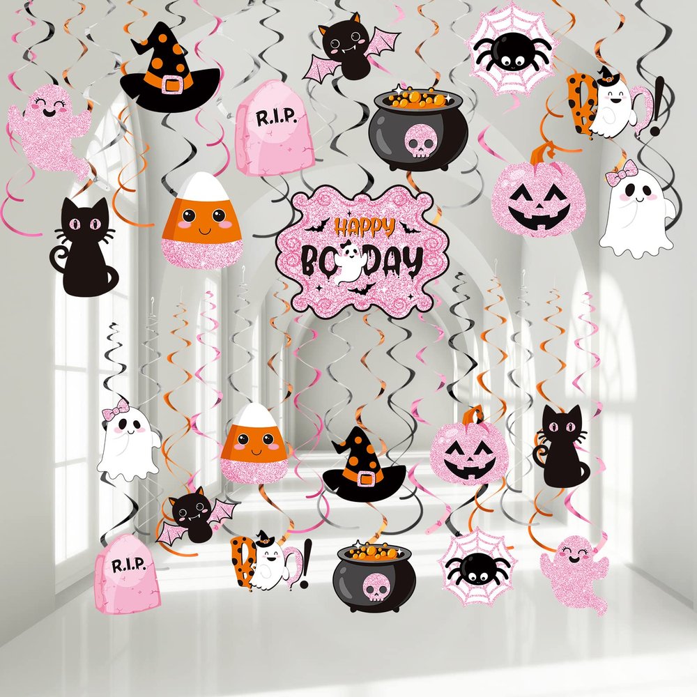 Censen 53 Pcs Halloween Hanging Swirl Decorations - Hanging Halloween Ceiling Streamers Happy Boo Day Witch Pumpkin Ghost Cutout Swirl for Indoor Outdoor Office Supplies(Happy Booday)