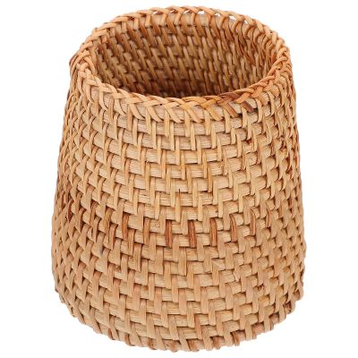 Cabilock Woven Vase Pen Holder Desktop Pen Holder and Organizer Small Wicker Sundries Storage Basket for Office Desk Home Decor 3.54 X 3.54 X 3.93 in