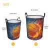 Basketball Laundry Hamper for Teen Boys, Men, Cool Laundry Basket with Fire & Water Pattern Printed, Sports Foldable Dirty Clothes Hampers for Laundry Bedroom Kitchen, Large Capacity 19.6"x15.7" view 3