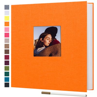 potricher Large Photo Album Self Adhesive 4x6 5x7 8x10 Pictures Linen Cover 80 Blank Pages Magnetic DIY Scrapbook Albums with A Metallic Pen (Orange)