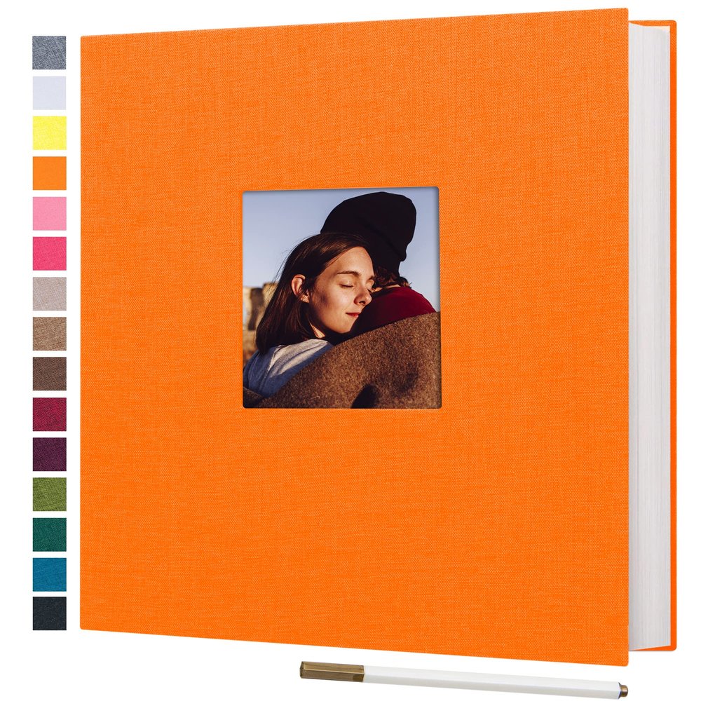 potricher Large Photo Album Self Adhesive 4x6 5x7 8x10 Pictures Linen Cover 80 Blank Pages Magnetic DIY Scrapbook Albums with A Metallic Pen (Orange)