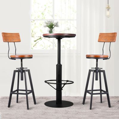 BOKKOLIK Industrial High Top Pub Table with Chairs Vintage 3 Pieces Coffee Table Set Rustic Bar Table and Stools for Kitchen Office Patio Swivel Height Adjustable