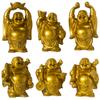 Addune Set of 6 Laughing Happy Buddha Statue Resin Figurines Feng Shui for Luck Wealth Good Gift and Collection (4.5'', Gold) view 1