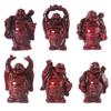 Addune Set of 6 Laughing Happy Buddha Statue Resin Figurines Feng Shui for Luck Wealth Good Gift and Collection (2.5'', Dark red) view 1