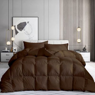 100% Organic Cotton 3 Pieces Comforter Sets Hotel Quality 400 GSM 800TC (1pc Comforter Box Stitch & 2pc Pillow Shams) (Chocolate Solid Super King Plus(120"X120") Inch,