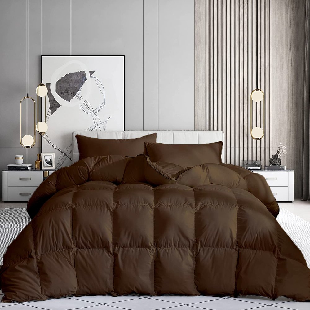 100% Organic Cotton 3 Pieces Comforter Sets Hotel Quality 400 GSM 800TC (1pc Comforter Box Stitch & 2pc Pillow Shams) (Chocolate Solid Super King Plus(120"X120") Inch,