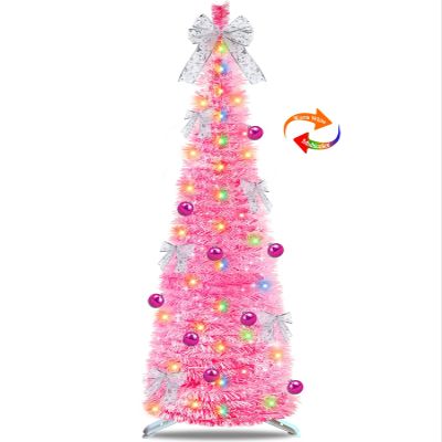 6 Ft Pop Up Tinsel Christmas Tree Christmas Pink Decor, Dual Color Change Lights DIY Ornaments Skinny 1 Minute Tree Warm White & Multicolor Light Timer Christmas Decoration Holiday Valentine's Day