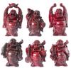 Addune Set of 6 Laughing Happy Buddha Statue Resin Figurines Feng Shui for Luck Wealth Good Gift and Collection (4.5'', Dark red) view 1