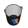 Black Laundry Basket with Blue Football Man Pattern, Sports Clothes Hampers for Teens Boys Men's Room, Collapsible Dirty Clothes Baket with Handles for Laundry Bedroom Kitchen, Small 16.5"x13.8" view 2