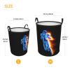 Black Laundry Basket with Blue Football Man Pattern, Sports Clothes Hampers for Teens Boys Men's Room, Collapsible Dirty Clothes Baket with Handles for Laundry Bedroom Kitchen, Small 16.5"x13.8" view 3