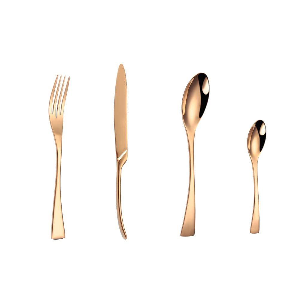 16 Piece Rose Gold Silverware Set for 4 Durable Stainless Steel Flatware Sets Kitchen Cutlery Utensil Include Knife Fork Spoon Teaspoon