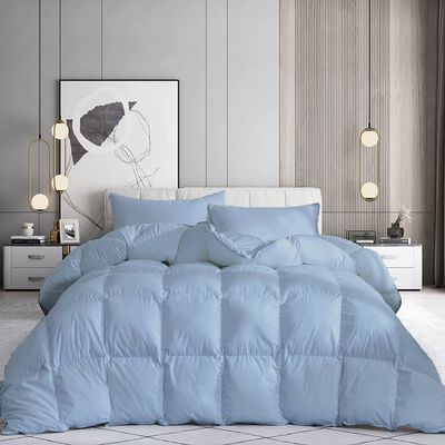 100% Organic Cotton 3 Pieces Comforter Sets Hotel Quality 400 GSM 800TC (1pc Comforter Box Stitch & 2pc Pillow Shams) (Light Blue Solid Twin Size(68"X90") Inch,