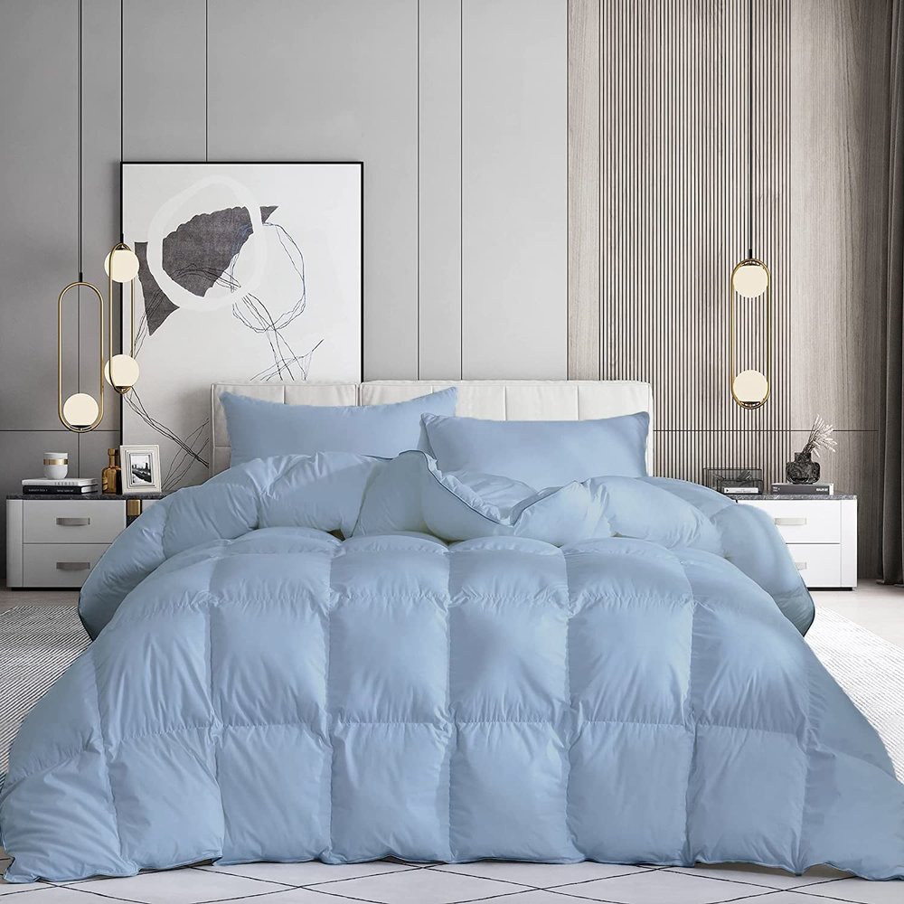 100% Organic Cotton 3 Pieces Comforter Sets Hotel Quality 400 GSM 800TC (1pc Comforter Box Stitch & 2pc Pillow Shams) (Light Blue Solid Twin Size(68"X90") Inch,