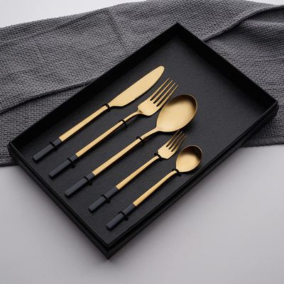 Flatware Sets 20 Piece Black Gold Silverware Set for 4 Home Kitchen Set for Cutlery Include Knife Fork Spoon Dessert Spoon and fork