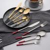 Flatware Sets 20 Piece Black Gold Silverware Set for 4 Home Kitchen Set for Cutlery Include Knife Fork Spoon Dessert Spoon and fork view 2