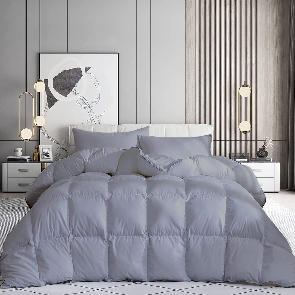 100% Organic Cotton 3 Pieces Comforter Sets Hotel Quality 400 GSM 800TC (1pc Comforter Box Stitch & 2pc Pillow Shams) (Silver Grey Solid California King Size(96"X102") Inch,