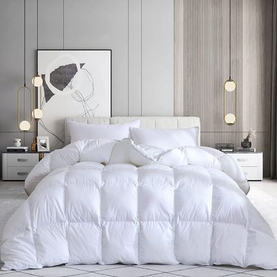 100% Organic Cotton 3 Pieces Comforter Sets Hotel Quality 400 GSM 800TC (1pc Comforter Box Stitch & 2pc Pillow Shams) (White Solid Queen Size(90"X90") Inch,