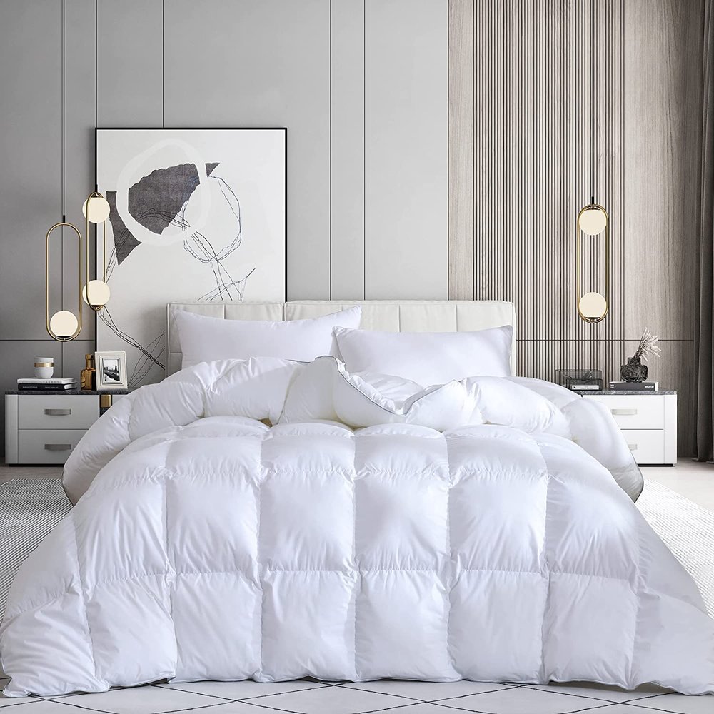 100% Organic Cotton 3 Pieces Comforter Sets Hotel Quality 400 GSM 800TC (1pc Comforter Box Stitch & 2pc Pillow Shams) (White Solid Queen Size(90"X90") Inch,