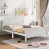 Merax Full Size Platform Bed with Headboard, Wood Full Platform Bed Frame, Wood Slat Support, White view 1