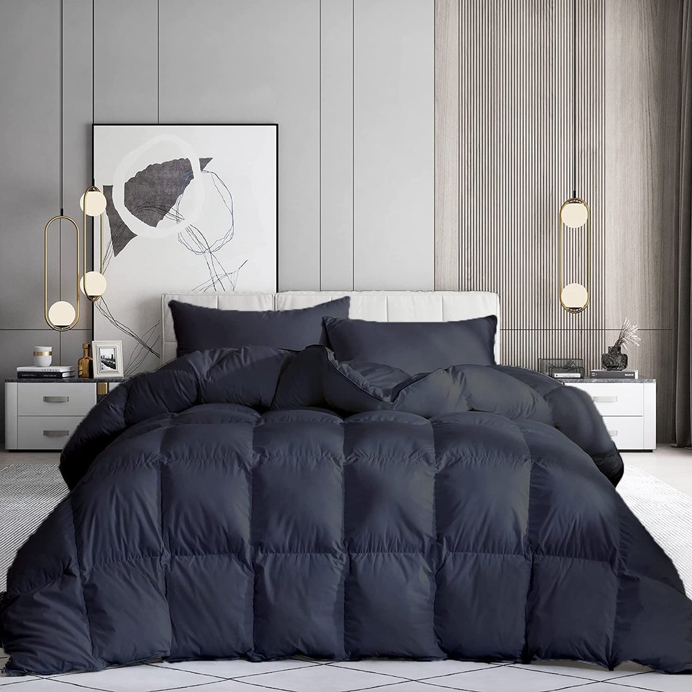 100% Organic Cotton 3 Pieces Comforter Sets Hotel Quality 400 GSM 800TC (1pc Comforter Box Stitch & 2pc Pillow Shams) (Dark Grey Solid Twin XL Size(68"X92") Inch,