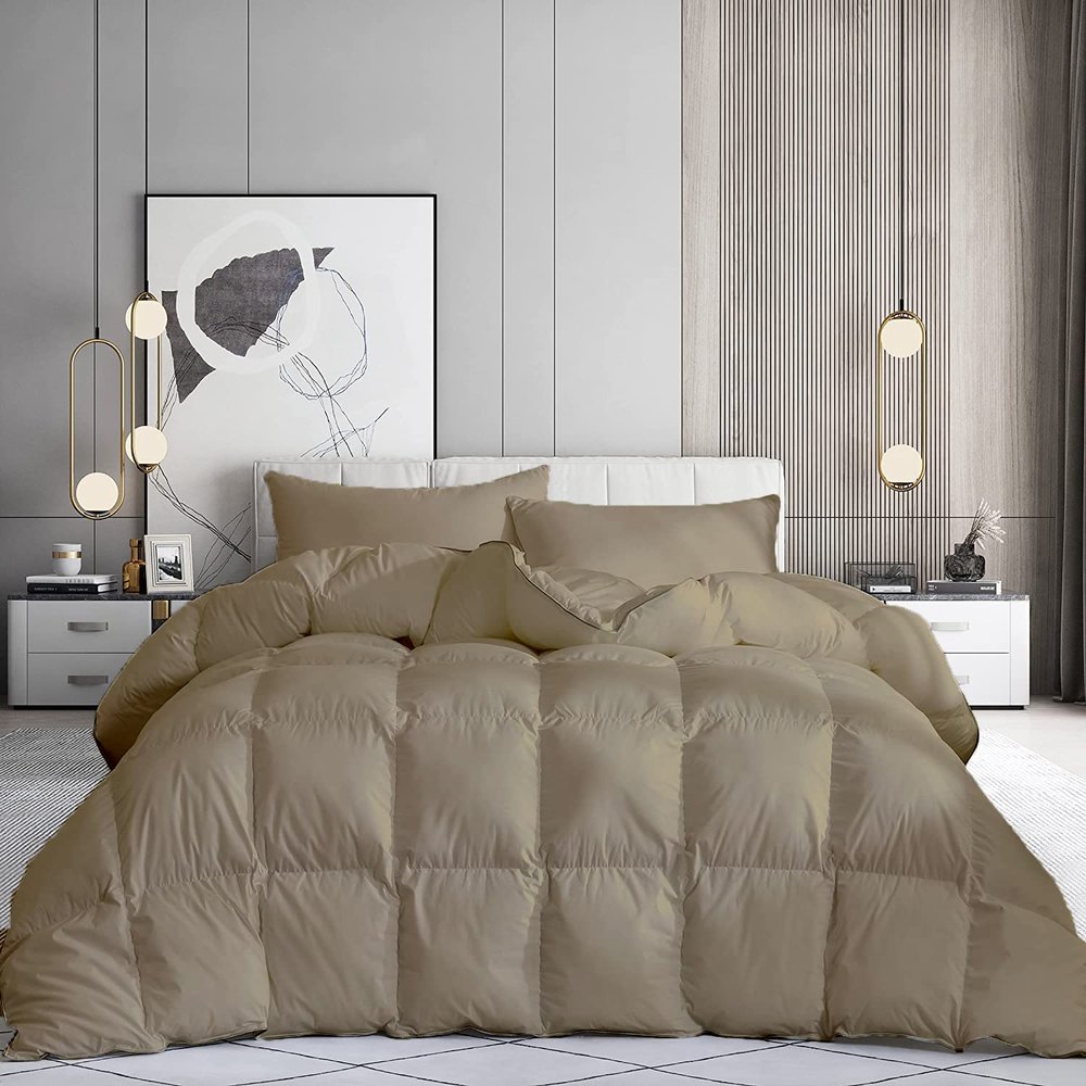 100% Organic Cotton 3 Pieces Comforter Sets Hotel Quality 400 GSM 800TC (1pc Comforter Box Stitch & 2pc Pillow Shams) (Taupe Solid Super King Size(96"X104") Inch,