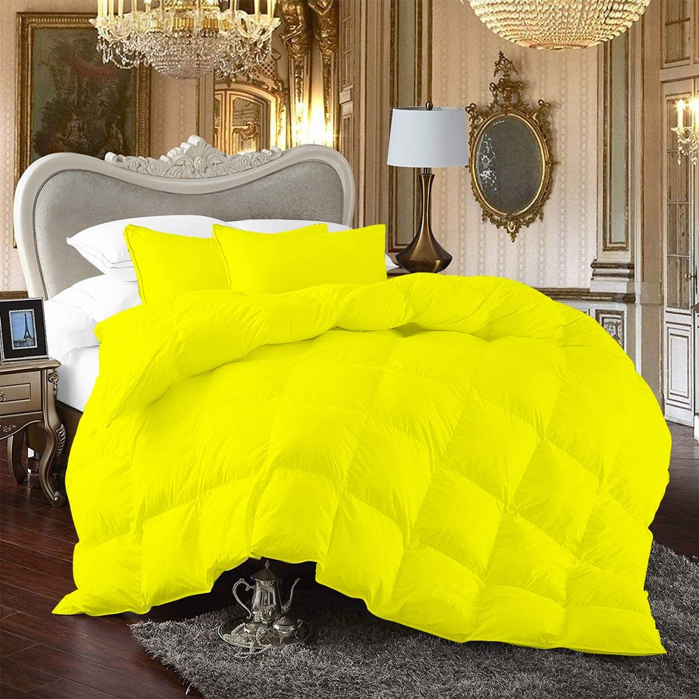 100% Organic Cotton 3 Pieces Comforter Sets Hotel Quality 400 GSM 800TC (1pc Comforter Box Stitch & 2pc Pillow Shams) (Yellow Solid Full Size(82"X86") Inch,