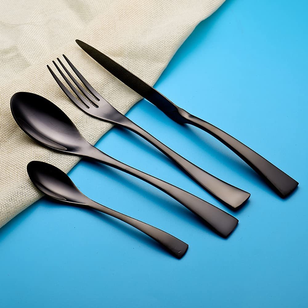 16 Piece Black Silverware Set for 4 Durable Stainless Steel Flatware Sets Kitchen Cutlery Utensil Include Knife Fork Spoon Teaspoon