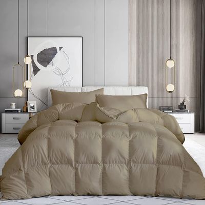 100% Organic Cotton 3 Pieces Comforter Sets Hotel Quality 400 GSM 800TC (1pc Comforter Box Stitch & 2pc Pillow Shams) (Taupe Solid Queen Size(90"X90") Inch,