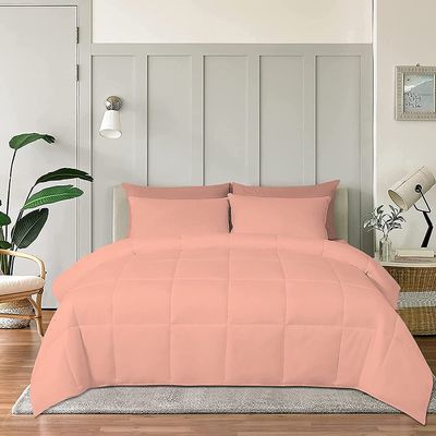 100% Organic Cotton 3 Pieces Comforter Sets Hotel Quality 400 GSM 800TC (1pc Comforter Box Stitch & 2pc Pillow Shams) (Peach Solid Twin Size(68"X90") Inch,