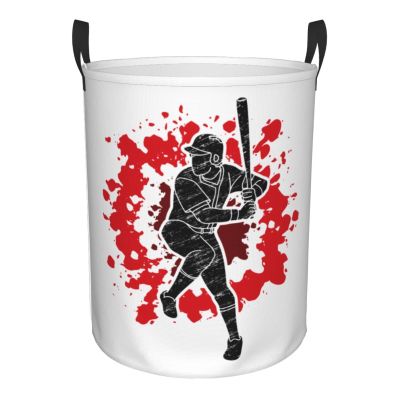 Baseball Laundry Hamper with White Background, Sports Dirty Clothes Baskets Foldable Clothes Toys Storage Organizer for Sports Boys Teens Bedroom 19.6 x 15.7 Inch
