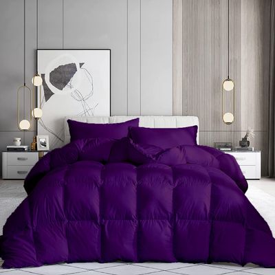 100% Organic Cotton 3 Pieces Comforter Sets Hotel Quality 400 GSM 800TC (1pc Comforter Box Stitch & 2pc Pillow Shams) (Purple Solid California King Size(96"X102") Inch,