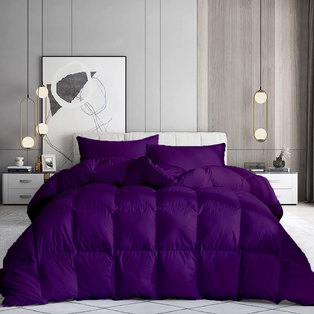 100% Organic Cotton 3 Pieces Comforter Sets Hotel Quality 400 GSM 800TC (1pc Comforter Box Stitch & 2pc Pillow Shams) (Purple Solid California King Size(96"X102") Inch,