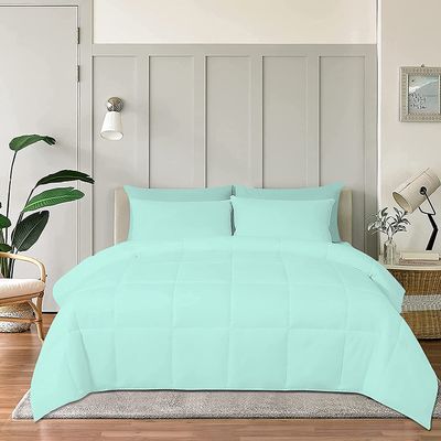100% Organic Cotton 3 Pieces Comforter Sets Hotel Quality 400 GSM 800TC (1pc Comforter Box Stitch & 2pc Pillow Shams) (Aqua Blue Solid Oversize Queen(98"X98") Inch,