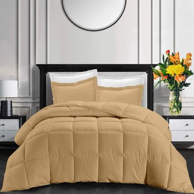 100% Organic Cotton 3 Pieces Comforter Sets Hotel Quality 400 GSM 800TC (1pc Comforter Box Stitch & 2pc Pillow Shams) (Beige Solid Eastern King Size (118" x 110") Inch,