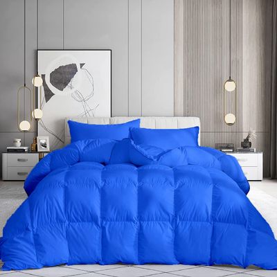 100% Organic Cotton 3 Pieces Comforter Sets Hotel Quality 400 GSM 800TC (1pc Comforter Box Stitch & 2pc Pillow Shams) (Royal Blue Solid EXPANDED Queen Size(92"X92") Inch,
