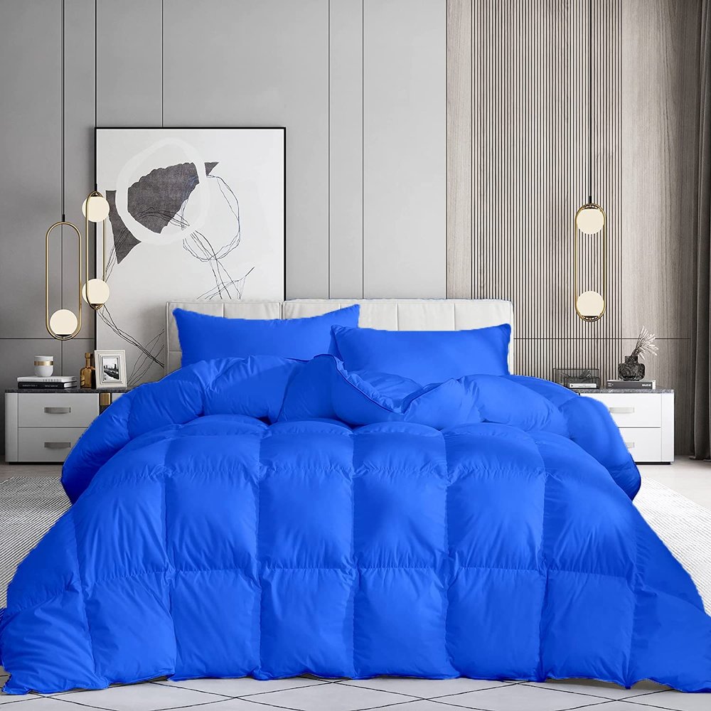 100% Organic Cotton 3 Pieces Comforter Sets Hotel Quality 400 GSM 800TC (1pc Comforter Box Stitch & 2pc Pillow Shams) (Royal Blue Solid EXPANDED Queen Size(92"X92") Inch,