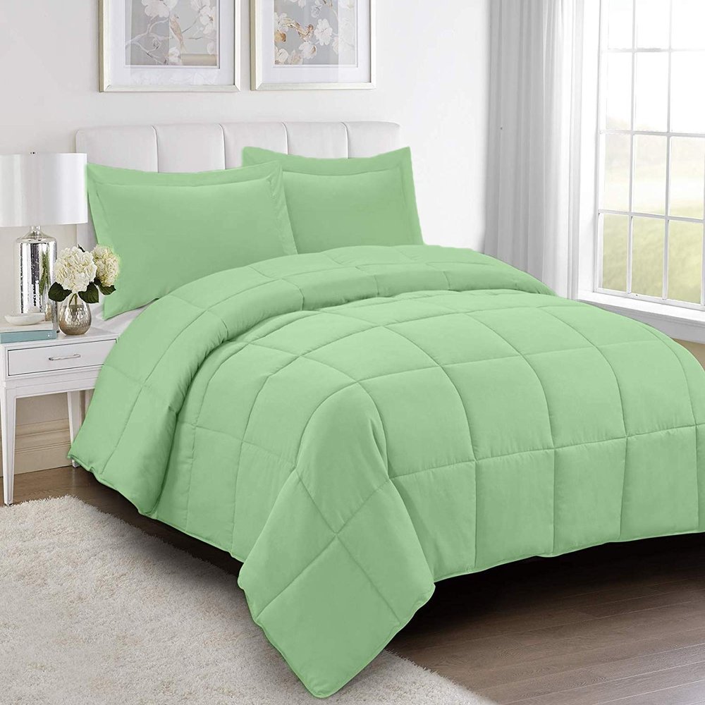 100% Organic Cotton 3 Pieces Comforter Sets Hotel Quality 400 GSM 800TC (1pc Comforter Box Stitch & 2pc Pillow Shams) (Sage Solid Full Size(82"X86") Inch,