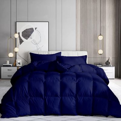 100% Organic Cotton 3 Pieces Comforter Sets Hotel Quality 400 GSM 800TC (1pc Comforter Box Stitch & 2pc Pillow Shams) (Navy Blue Solid EXPANDED Queen Size(92"X92") Inch,