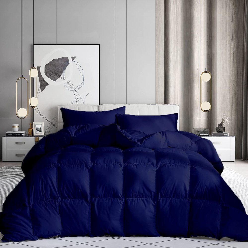 100% Organic Cotton 3 Pieces Comforter Sets Hotel Quality 400 GSM 800TC (1pc Comforter Box Stitch & 2pc Pillow Shams) (Navy Blue Solid EXPANDED Queen Size(92"X92") Inch,