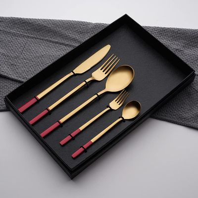 Flatware Sets 20 Piece Red Gold Silverware Set for 4 Home Kitchen Set for Cutlery Include Knife Fork Spoon Dessert Spoon and fork