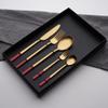 Flatware Sets 20 Piece Red Gold Silverware Set for 4 Home Kitchen Set for Cutlery Include Knife Fork Spoon Dessert Spoon and fork view 1